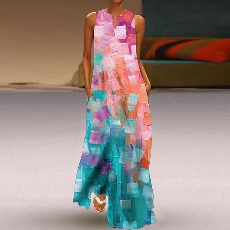 new casual european printing clothing womens dress neck