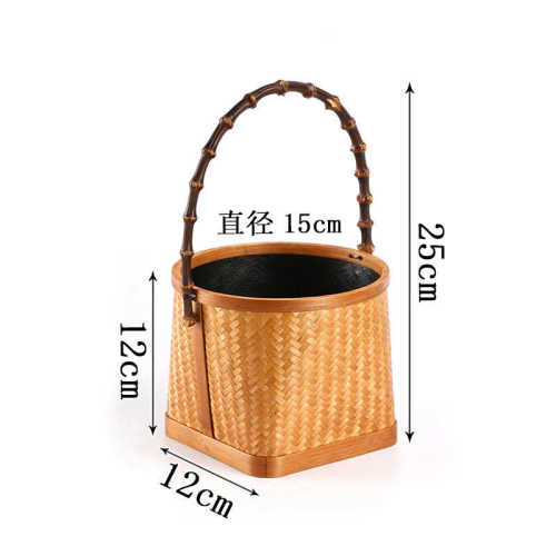 碳竹编煮茶篓煮茶笼斗炭大漆竹灰碳收纳橄榄配件娄篓茶道茶具提篮