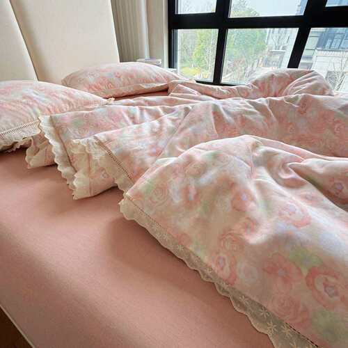 双层纱YU~A类母婴级双层纱布四件套法式少女心全棉宿舍三件套床品