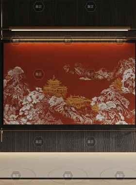 中山工厂直销新型壁画灯新中式铁艺装饰画金属吊杆客厅玄光画灯无