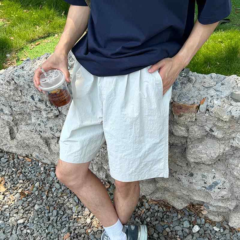 暗物质米色松紧腰速干短裤男生夏季2026新款五分裤子外穿休闲薄款