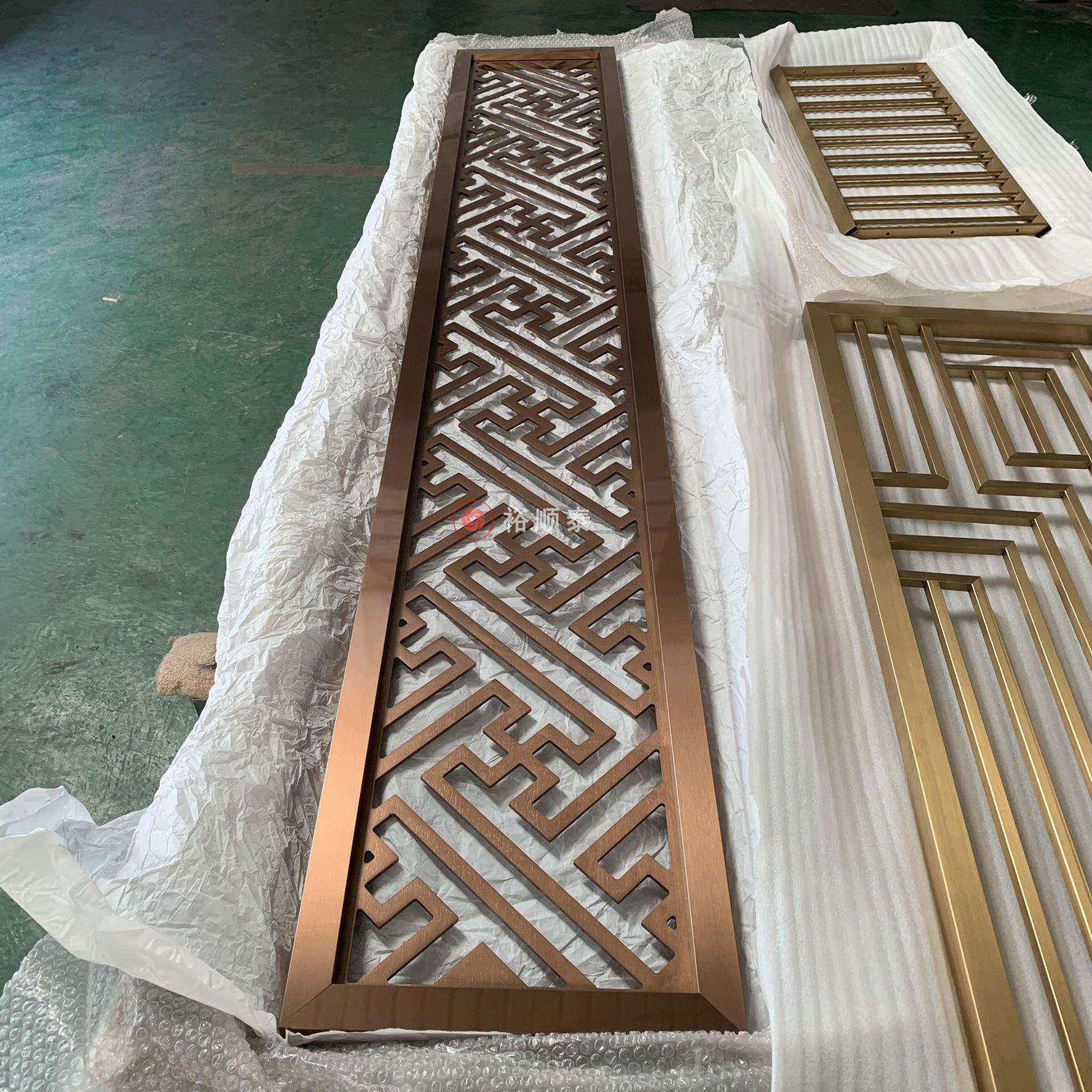 酒店工装金属隔断客厅入户玄关铝板镂空格栅玫瑰金不锈钢花格屏风