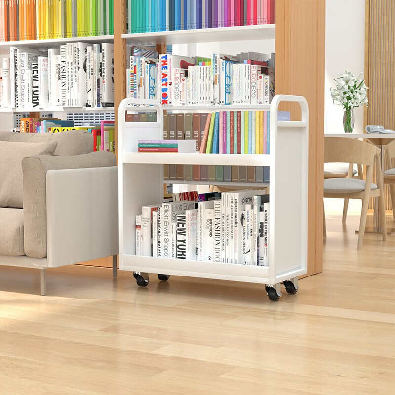 加厚图书馆书店书车书梯小推车办公室移动静音档案三层手推车钢制