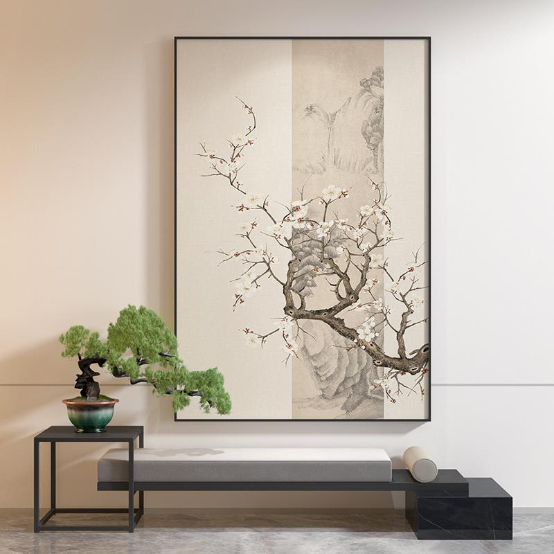 新中式客厅餐厅入户玄关装饰画中国风松树背景墙壁现代轻奢挂画
