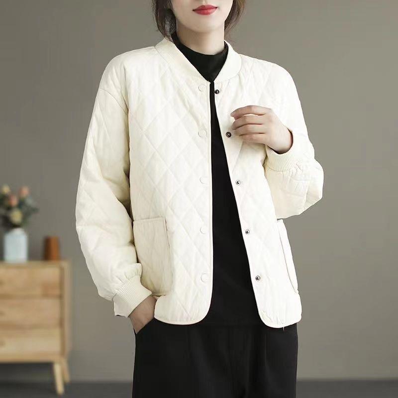 新品棉衣棉服女秋冬季菱格夹棉轻薄小棉袄2026新款妈妈装短款纯色