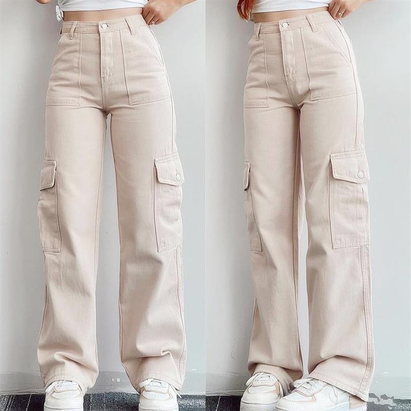 Straight Leg Cargo Pants Women HighWaist Baggy Trousers Lady