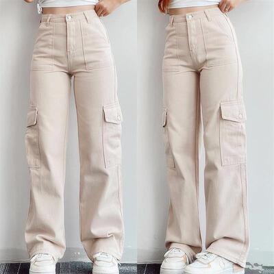 Straight Leg Cargo Pants Women HighWaist Baggy Trousers Lady