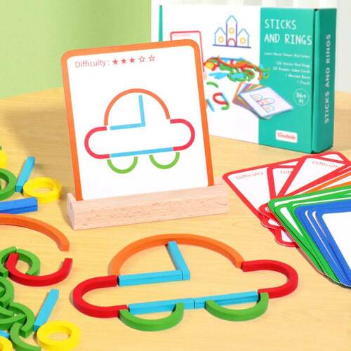Children Montessori Matching Puzzle Toys Sticks Rings Puzzle