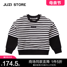 juzistore童装秋季毛圈条纹，上装假两件套头衫卫衣男女童1113006