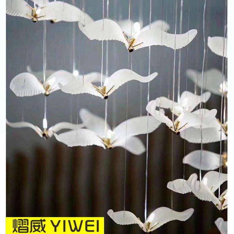 酒店大堂售楼部沙盘灯玻璃小鸟翅膀海欧吊灯设计师创意艺术装置灯