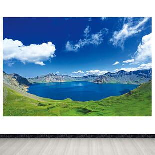长白山天池山水客厅办公室聚宝盆装饰画书房墙贴招财风水壁画自粘