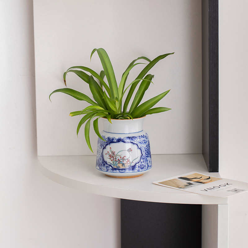 蜀门复古青花瓷陶瓷花瓶装饰干花水培绿植铜钱草客厅插花摆件花器