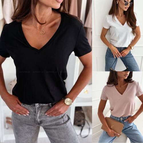 Short sleeved slimming pullover V-neck T-shirt for women