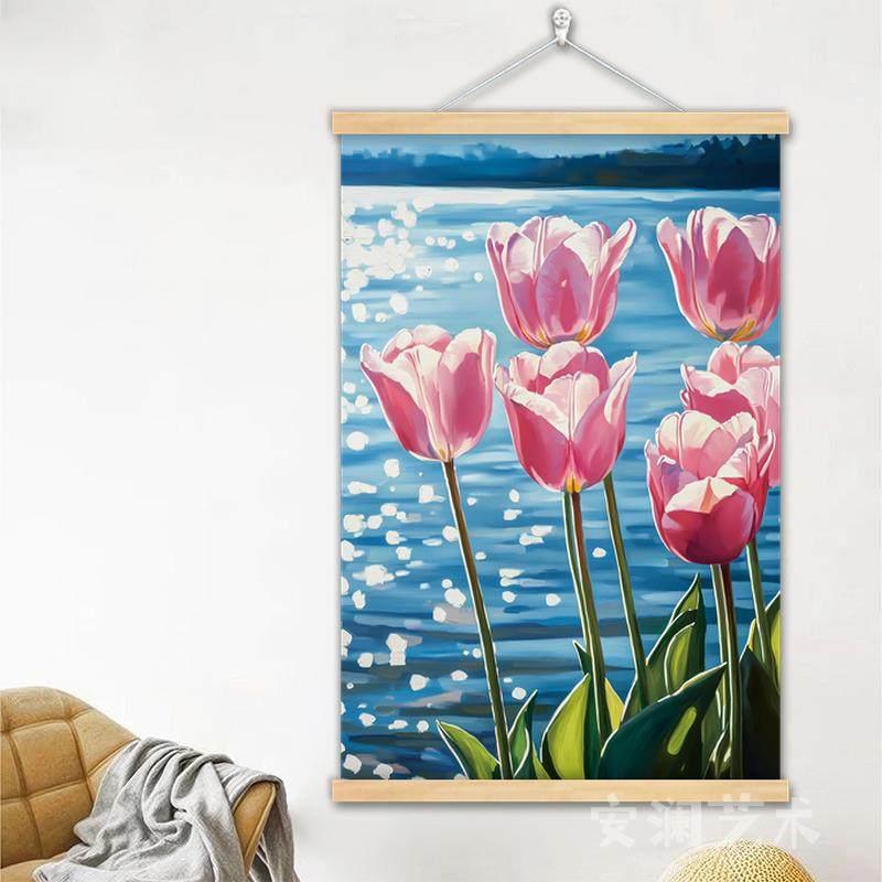 牡丹花挂画郁金香玫瑰花卉挂布画蝴蝶饭厅装饰画唯美客厅遮丑壁画