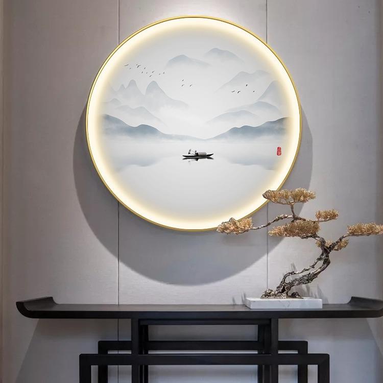 N6RS圆形中式玄装饰装e画ld发MHB光酒店风景挂关画软入户茶室书