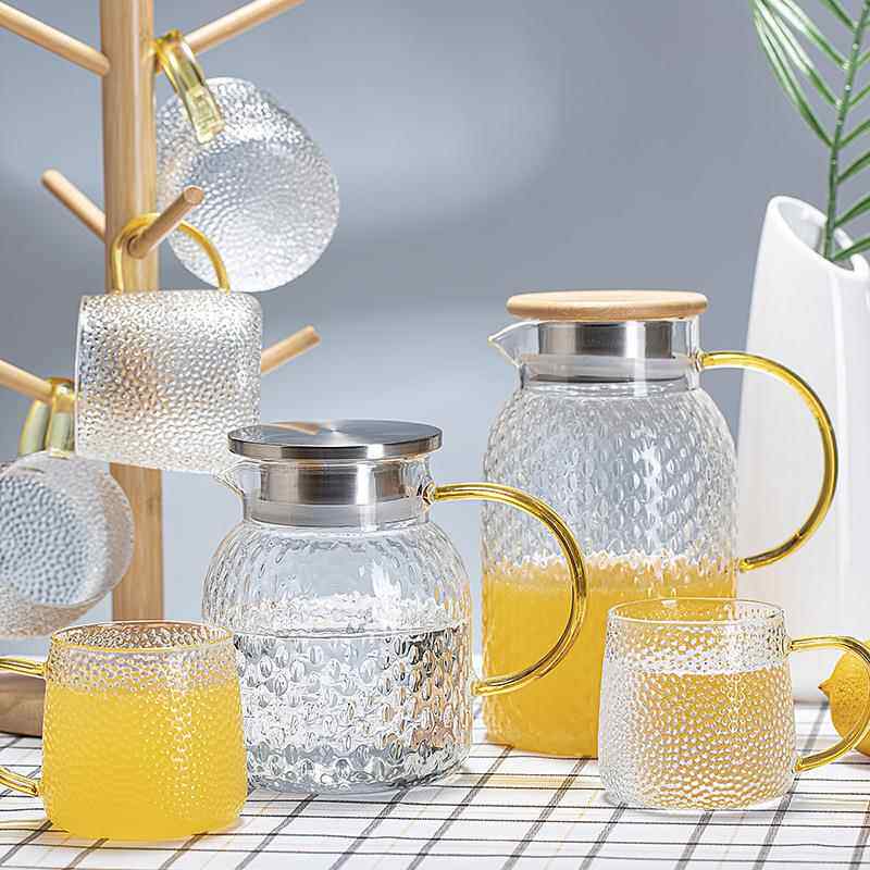 冷水壶玻璃储水耐高温锤纹晾凉白开水杯套装大容量凉茶壶锤纹设计