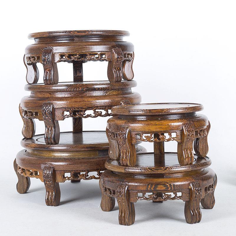 鸡翅木质底座鱼缸花瓶圆形底座佛像奇石工艺品摆件高脚底托花架子