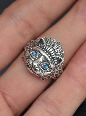 Chiba Vintage Moonlight Stone Thai Silver Indian Cat Ring Pe