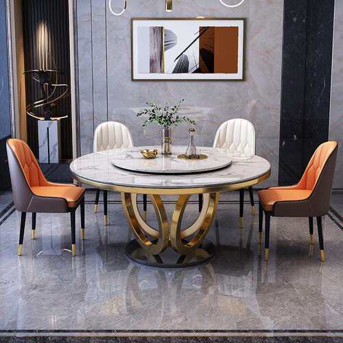 岩板餐桌椅组合轻奢圆形饭桌加厚现代简约家用小户型岩板旋转餐桌