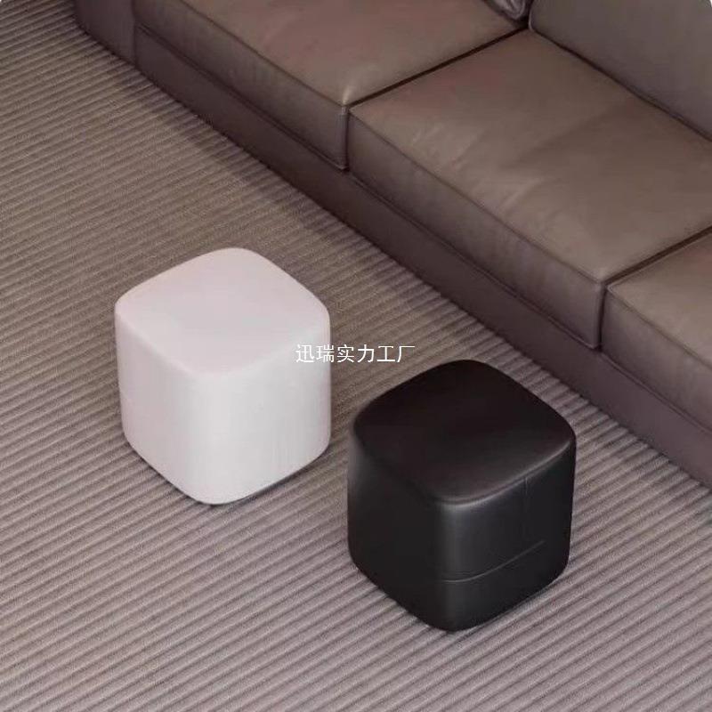 发网XRMCKROF红轻奢皮革矮凳简约家用沙卧凳室客厅方软包脚踏凳小