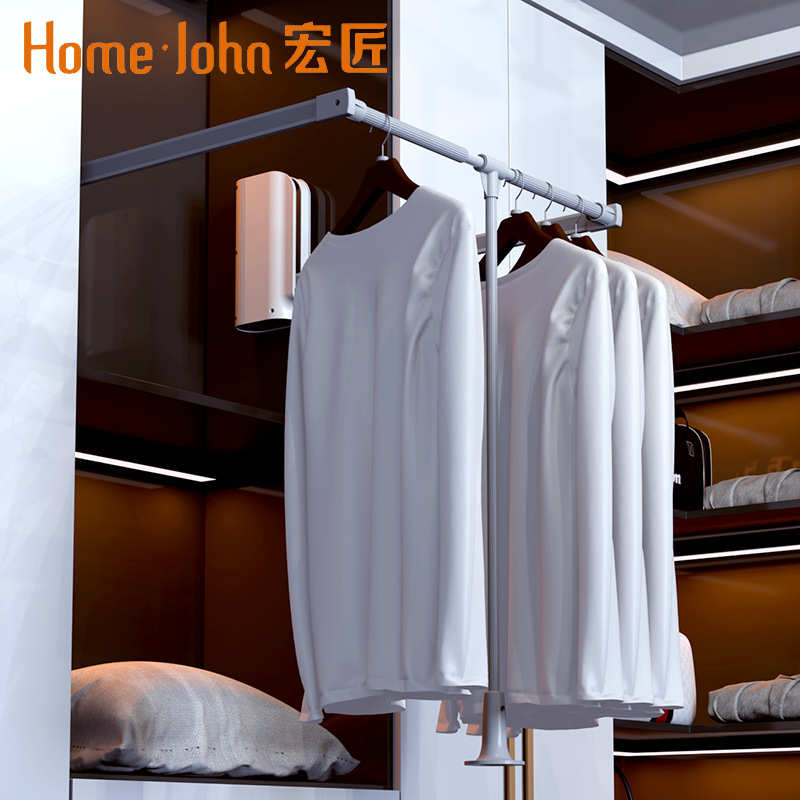 下拉式衣橱衣柜升降挂衣杆 衣帽间柜内伸缩拉杆挂衣架 活动挂衣器