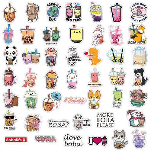 50pcs cute pearl milk tea graffiti stickers note guitar wa