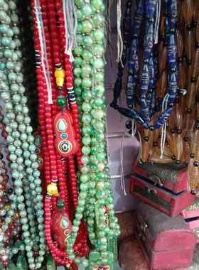 古玩收藏仿古绿松镶宝石手把件挂饰多宝天珠镶嵌挂坠收藏