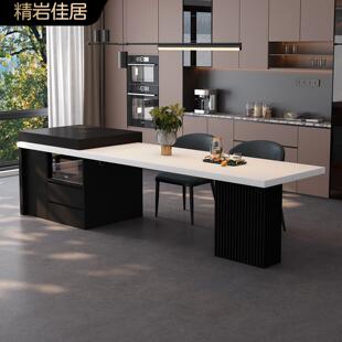倒台餐桌一体家用开放式 轻奢高级导台纯黑岩板定制中岛台 厨房意式