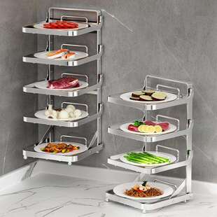 家用架子可折叠不锈钢备菜架台面多层配菜盘厨房置物架放菜收纳架