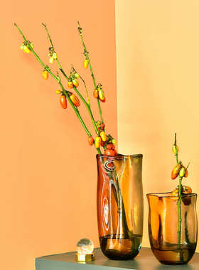 碧轩创意水墨透明玻璃花瓶蓝黑丝现代简约水培插花客厅书房装饰品