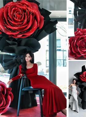 大型玫瑰花束装饰品购物中心窗口情人节装饰入住开放户外布局婚礼