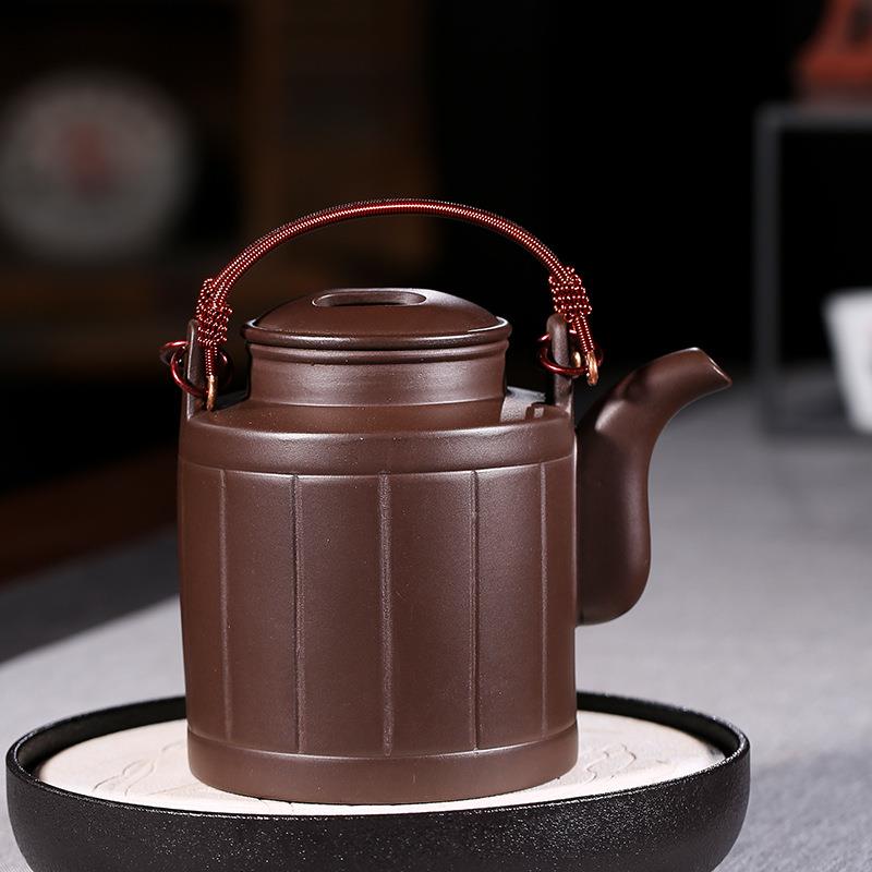 紫砂壶厂家直供宜兴原矿紫泥洋桶提梁壶全手工泡茶壶茶具