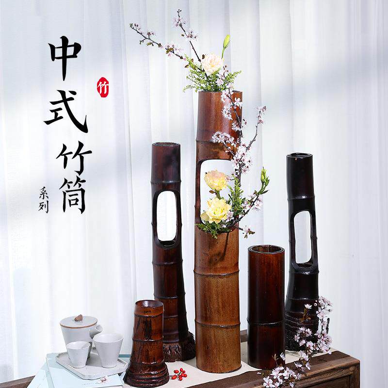 中华花艺花花器专UBT业复古竹根花竹筒道竹艺中日中式摆设国风插