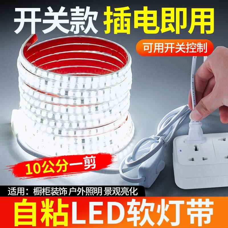 220V户外灯带商用超亮防水自粘led灯带条带开关家装客厅吊顶灯条