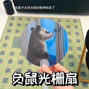 负鼠光栅扇高颜值手持扇夏季解暑扇子抽象搞怪道具创意降温手摇扇