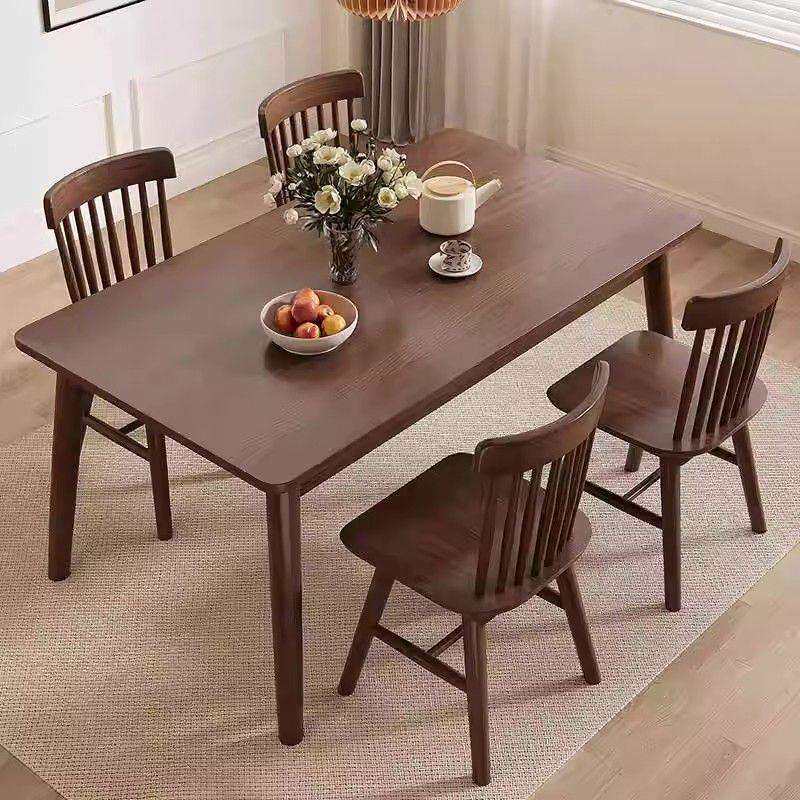 全实木北欧餐桌长方形吃饭桌子家用小户型现代简约胡桃餐桌椅组合