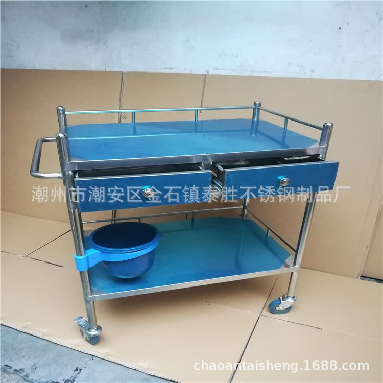 小号加厚双层双抽屉器械车 带塑料垃圾桶刹车轮