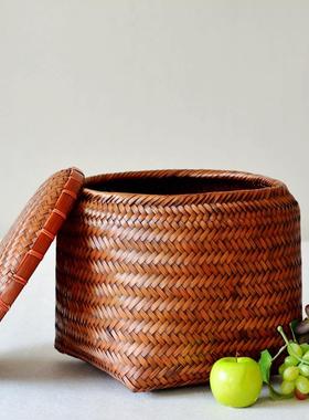 复古竹筐带工筐盖手竹编筐有盖收纳源厂家头竹篮ZL202005筐做旧