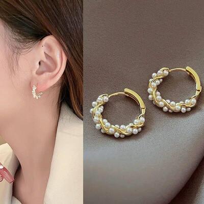 ZAKOL French Imitation Pearl Hoop Earring Small Round Circel