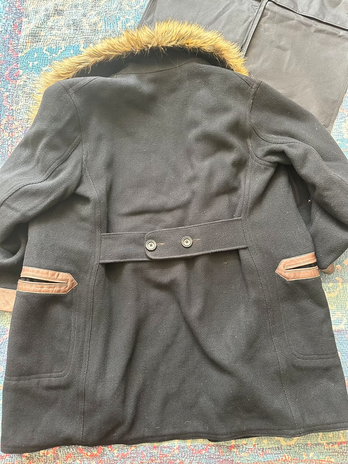 RRL Western Black Fur Collar Coat — front