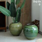 水培绿植陶瓷大肚月亮罐插花落地花瓶国风民宿书房茶室空间摆件