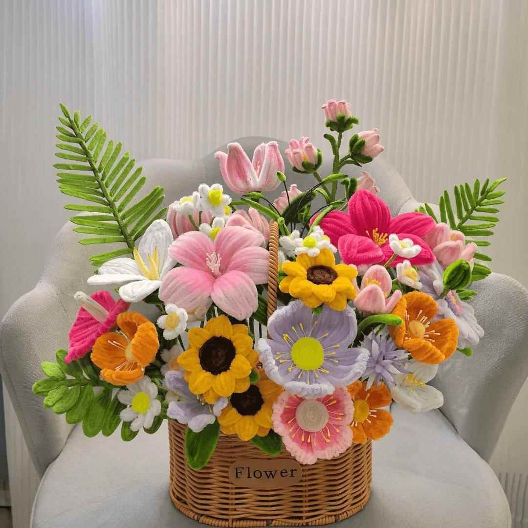 扭扭棒花篮diy手工材料包自制玫瑰郁金香花束成品送朋友闺蜜礼物
