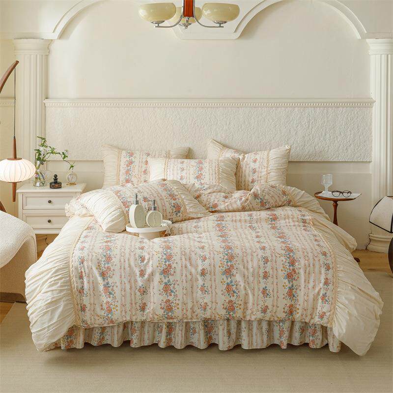 2025新款法式小清新少女风全棉印花床单款床裙款四件套
