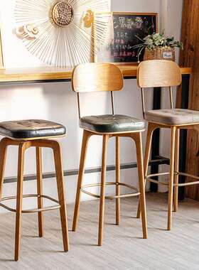 北白欧背吧台椅子家用吧台脚凳美式复古PRS-CSW0蜡靠实木高脚凳酒