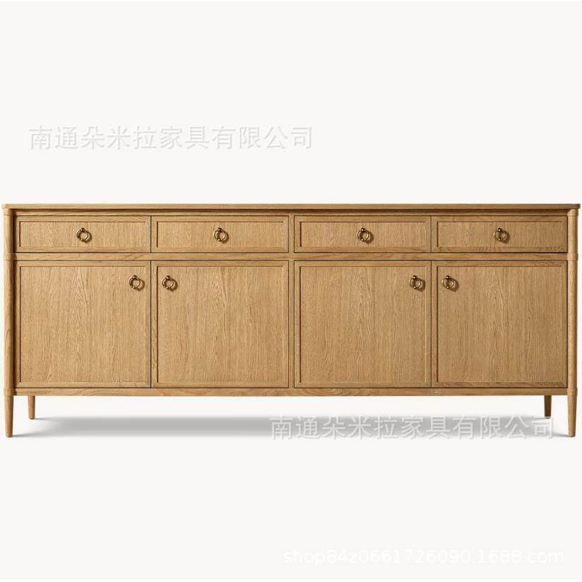 RH美式简约实木四门带抽屉边柜法式橡木客厅餐边柜酒柜两门茶水柜