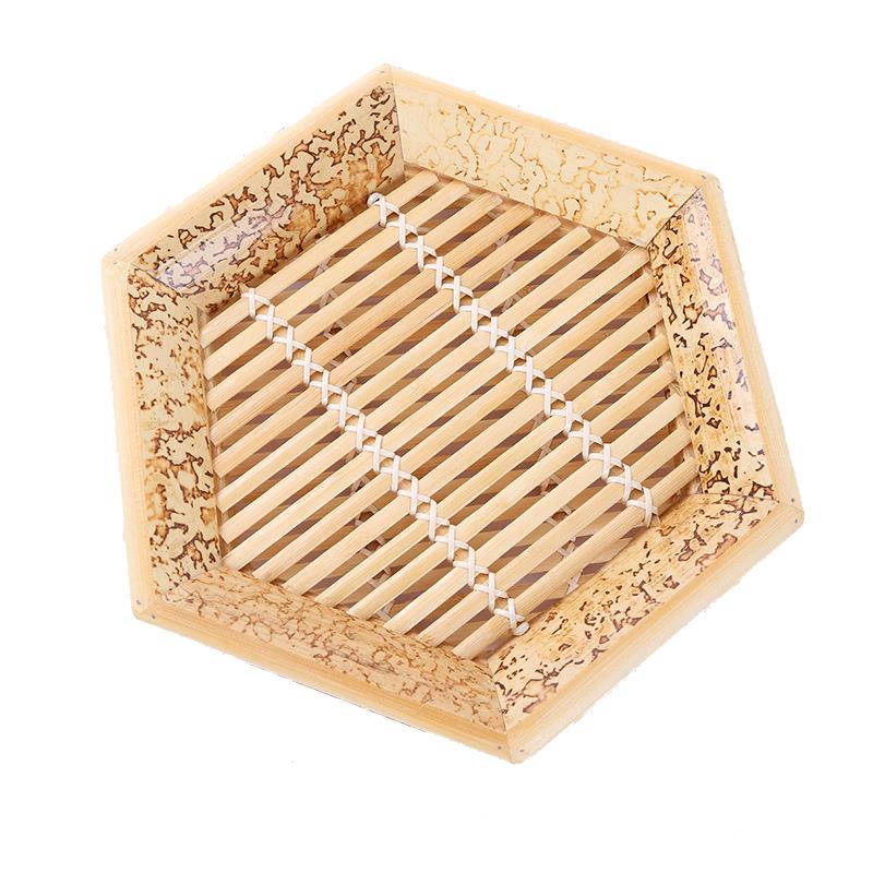 xyt六角托盘家用木盘子竹编制品收纳筐餐具茶盘水果竹篮子水饺馒