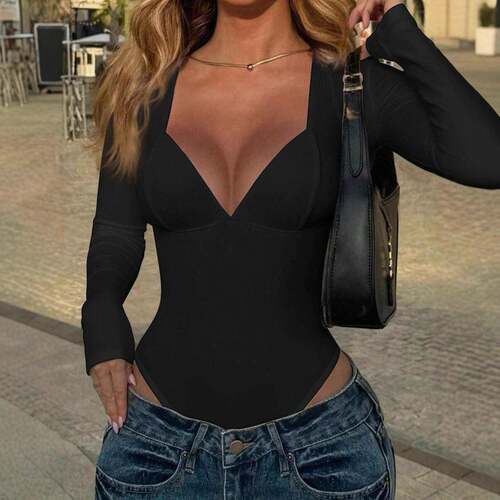 Women's Spring Autumn Fashion Knitted Design Big V Neck Pure