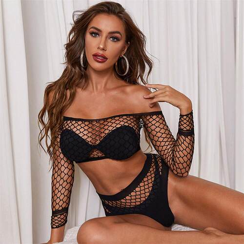 Sensual Erotic Lingerie Woman See Through Fishnet Underwear