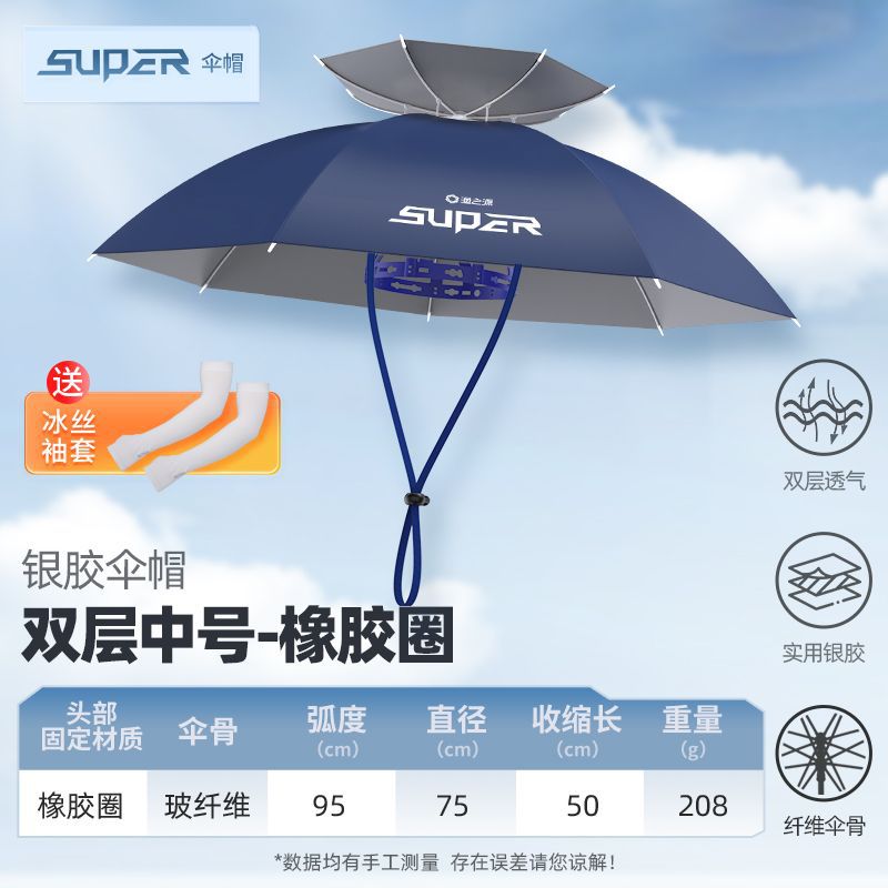 头戴式钓鱼伞户外防晒遮阳伞新款黑胶折叠雨伞帽采茶渔具斗笠帽伞
