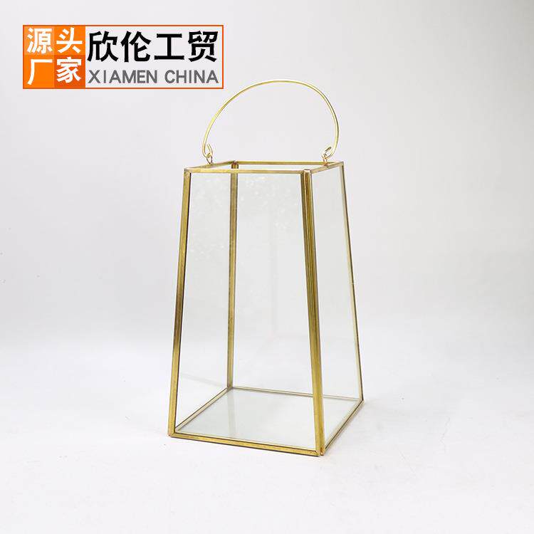黄铜蜡烛风灯晚餐烛台防风玻璃灯罩挂件金属工艺品装饰样品间摆件
